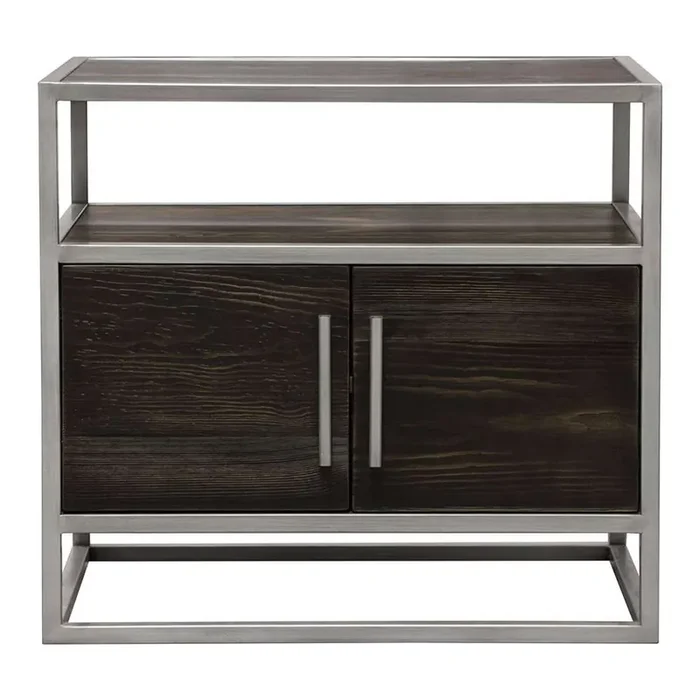 Diamond Sofa – Empire 2-Door End Table in Dark Brown Veneer w/ Hand brushed Silver Metal Frame – EMPIREETSL