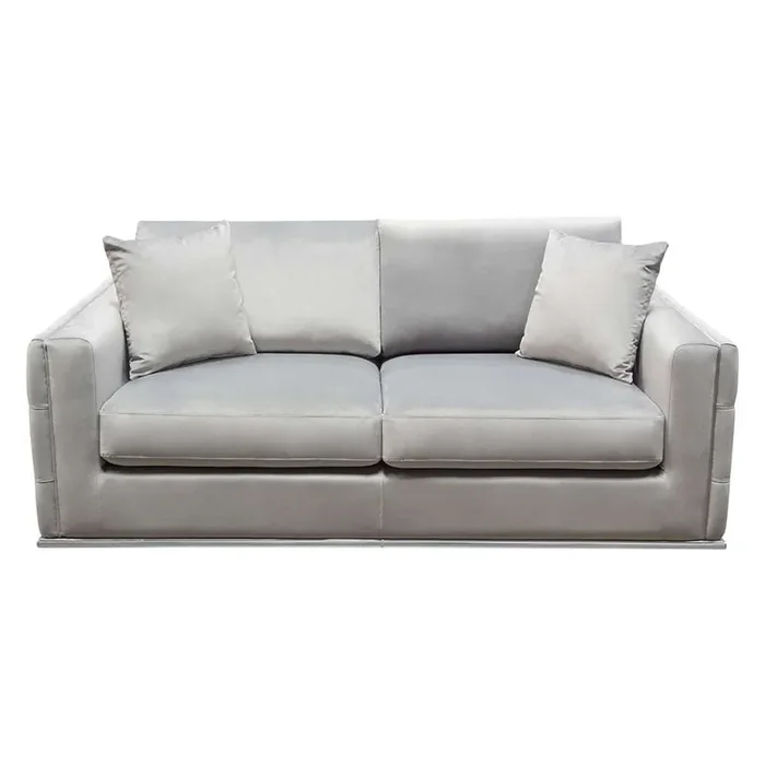 Diamond Sofa – Envy Loveseat in Platinum Grey Velvet with Tufted Outside Detail and Silver Metal Trim – ENVYLOGR
