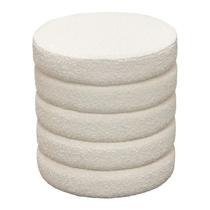 Diamond Sofa – Helix Round Accent Ottoman in Ivory Boucle fabric – HELIXOTIV
