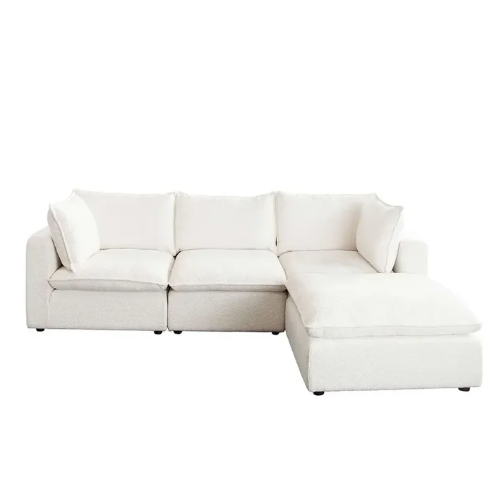 Diamond Sofa – Ivy 4-Piece Reversible Modular Chaise Sectional in White Faux Shearling w/ Feather Down Seating – IVY2SC1AC1OTWH