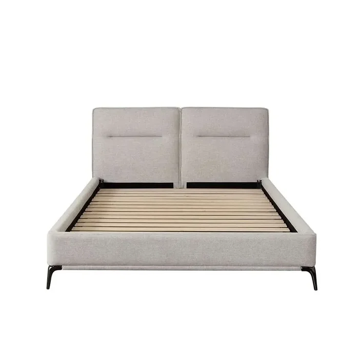 Diamond Sofa – Leandro Low Profile Eastern King Bed in Clarkson Sand Fabric w/ Black Metal Leg – LEANDROSDEKBED
