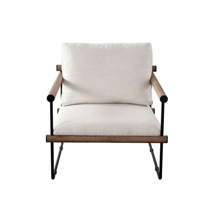 Diamond Sofa – Liam Accent Chair in Cream Fabric w/ Metal Frame & Wood Arm – LIAMCHCM