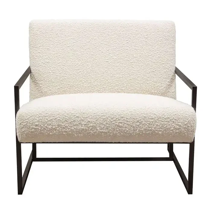 Diamond Sofa – Luxe Accent Chair in Bone Boucle Textured Fabric with Black Powder Coat Frame – LUXECHBO-NB