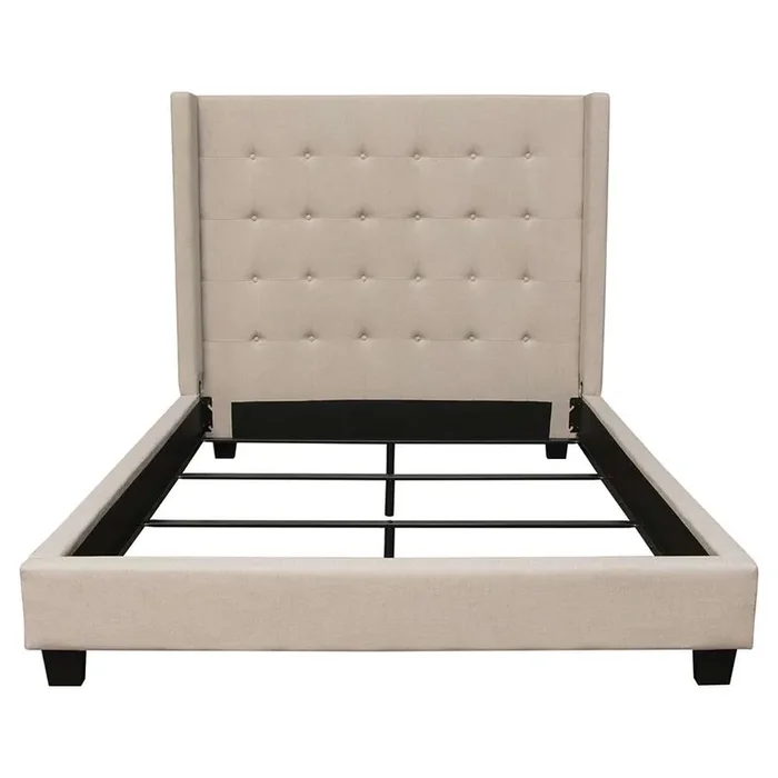 Diamond Sofa – Madison Ave Tufted Wing Queen Bed in Sand Button Tufted Fabric – MADISONAVEQUBEDSD
