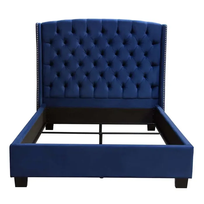 Diamond Sofa – Majestic Queen Tufted Bed in Royal Navy Velvet with Nail Head Wing Accents – MAJESTICQUBEDNB_CLOSEOUT