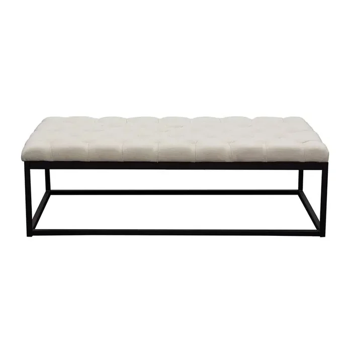 Diamond Sofa – Mateo Black Powder Coat Metal Large Linen Tufted Bench – Desert Sand Linen – MATEOBELSD