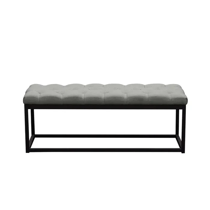 Diamond Sofa – Mateo Black Powder Coat Metal Small Linen Tufted Bench – Grey – MATEOBESGR