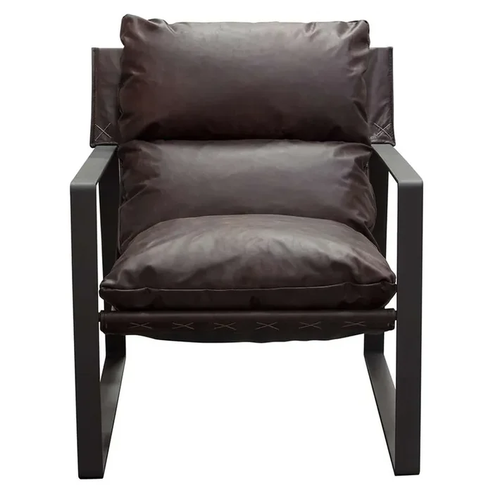 Diamond Sofa – Miller Sling Accent Chair in Genuine Chocolate Leather w/ Black Powder Coated Metal Frame – MILLERCHCH_CLOSEOUT