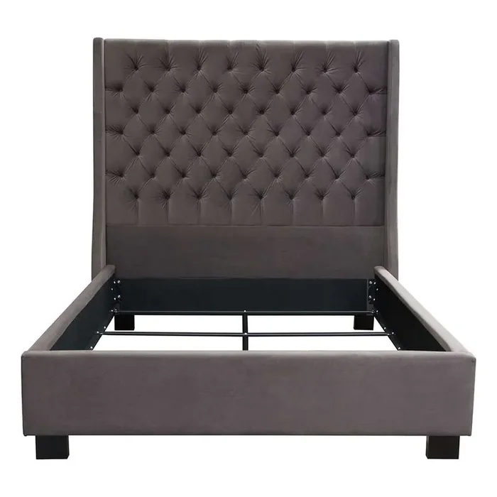 Diamond Sofa – Park Avenue Eastern King Tufted Bed with Vintage Wing in Smoke Grey Velvet – PARKAVESKEKBED