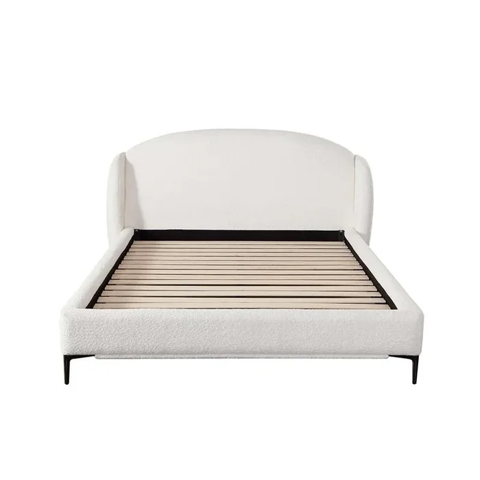 Diamond Sofa – Path Low Profile Eastern King Bed in Oslo Ivory Fabric w/ Contoured Headboard and Black Metal Leg – PATHWHEKBED