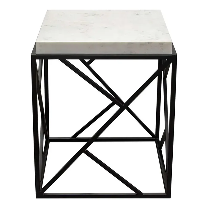 Diamond Sofa – Plymouth Square Accent Table w/ Genuine Grey Marble Top & Black Metal Base – PLYMOUTHATWH_CLOSEOUT