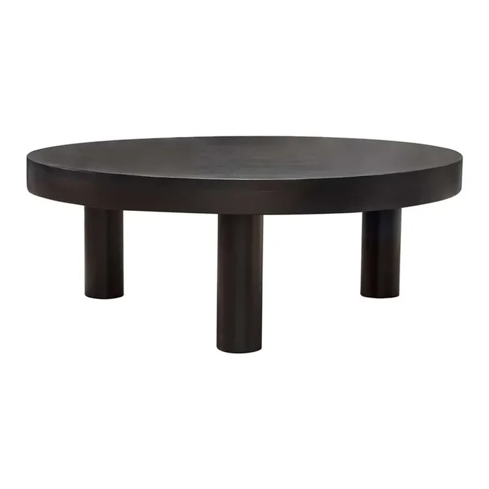 Diamond Sofa – Rune 42in Round Cocktail Table w/ Solid Acacia Wood Top & Iron Leg Base in Black Finish – RUNECTBL