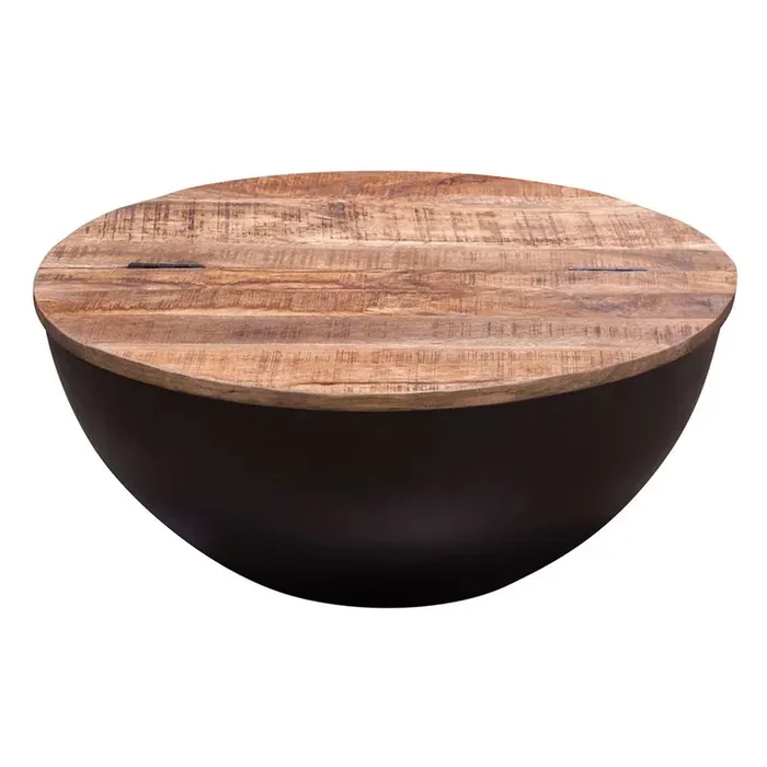 Diamond Sofa – Salem Round Drum Storage Cocktail Table w/ Natural Mango Wood Top & Metal Base – SALEMCTNABL_CLOSEOUT