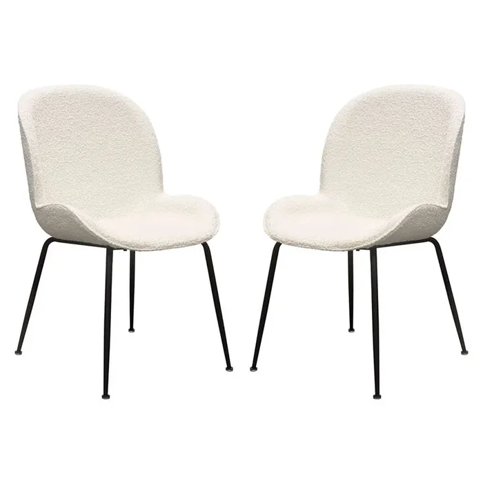 Diamond Sofa – Session 2-Pack Dining Chair in Ivory Boucle w/ Black Powder Coat Metal Leg – SESSIONDCIV2PK