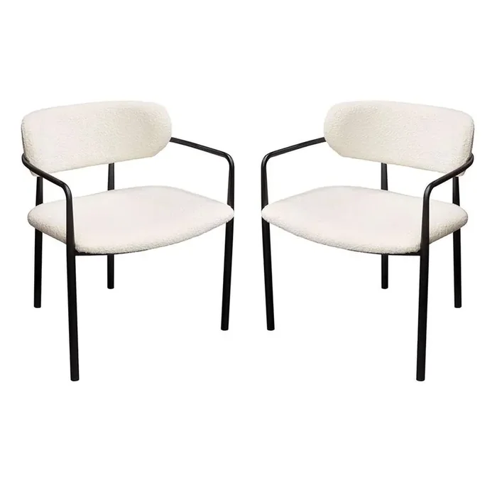 Diamond Sofa – Skyler Dining Chairs in Ivory Boucle Fabric w/ Black Metal Frame (Set of 2) – SKYLERDCIV2PK