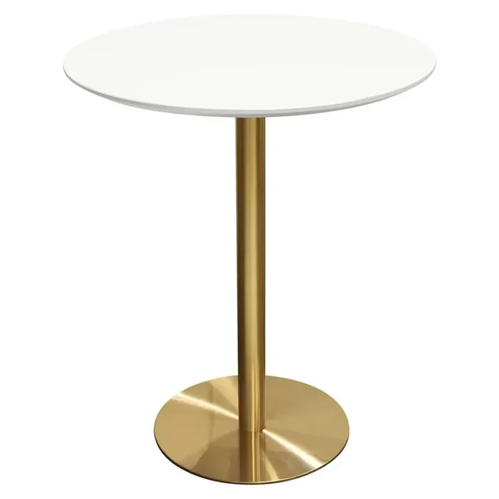 Diamond Sofa – Stella 36in Round Bar Height Table w/ White Lacquer Top and Brushed Gold Metal Base – STELLABTWHGD