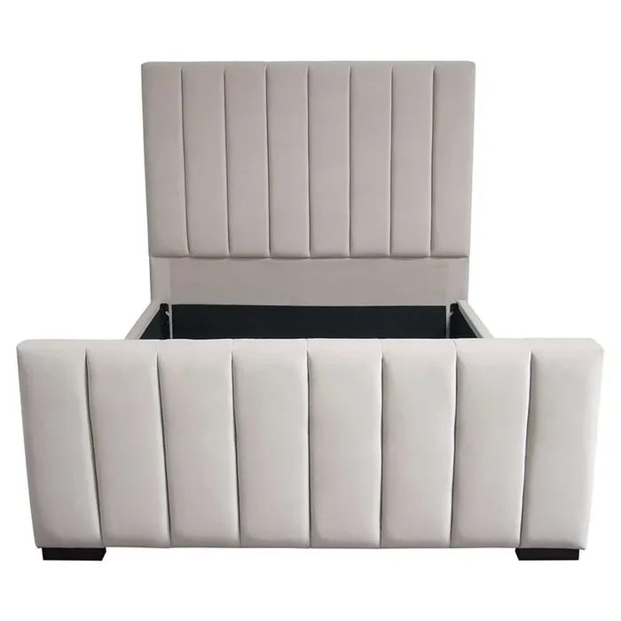 Diamond Sofa – Venus Vertical Channel Tufted Queen Bed in Light Grey Velvet – VENUSLGQUBED_CLOSEOUT