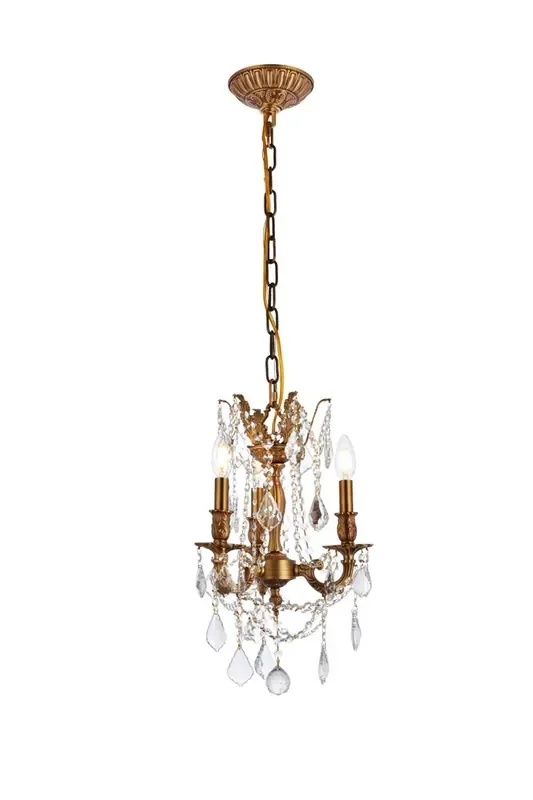Elegant Furniture & Lighting – Rosalia 3 light French Gold Pendant Clear Royal Cut Crystal – 9203D13FG/RC
