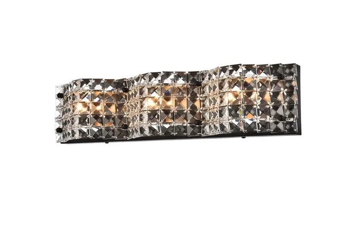Elegant Furniture & Lighting – Tate 3 light bath sconce in black with clear crystals – LD7001W21BK
