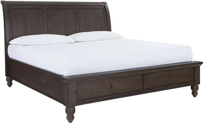 Emery Park – Cambridge Cal King Storage Sleigh Bed in Cracked Pepper Finish