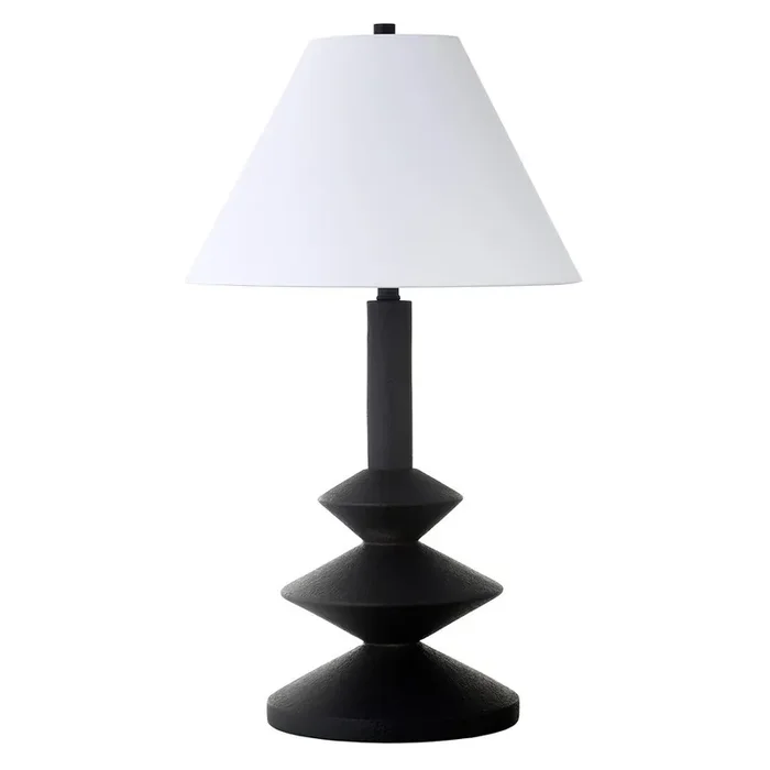 Hudson & Canal – Abilene 28in Tall Triple Gourd Lamp with Fabric Shade in Matte Black/White – TL2131