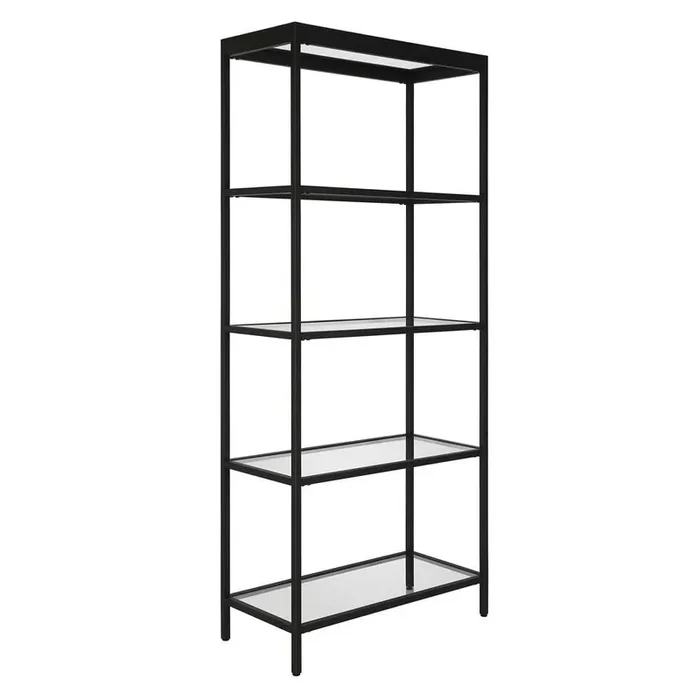 Hudson & Canal – Alexis 30in Wide Rectangular Bookcase in Blackened Bronze – BK0781