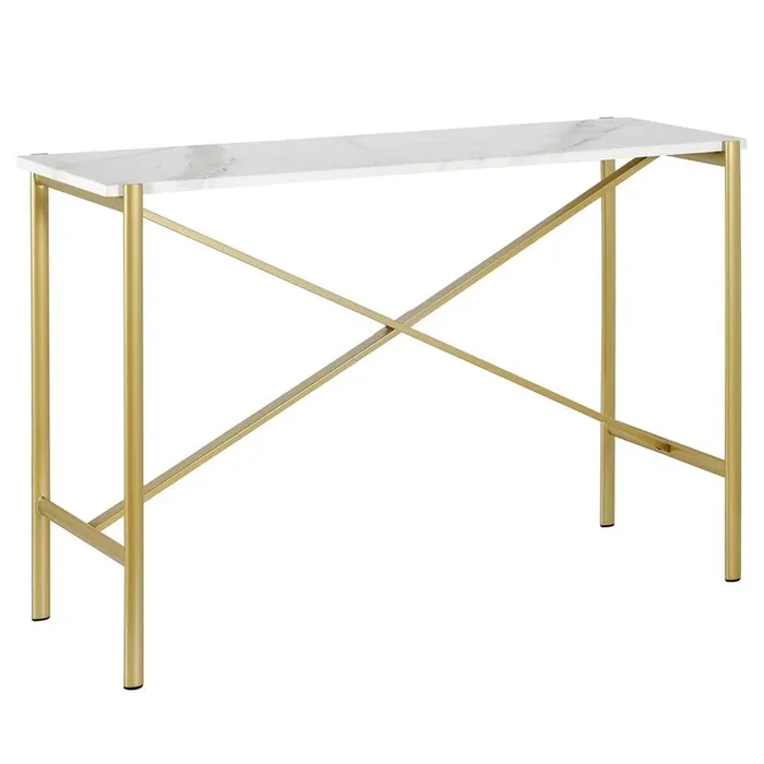 Hudson & Canal – Braxton 46in Wide Rectangular Console Table with Faux Marble Top in Gold – AT0864