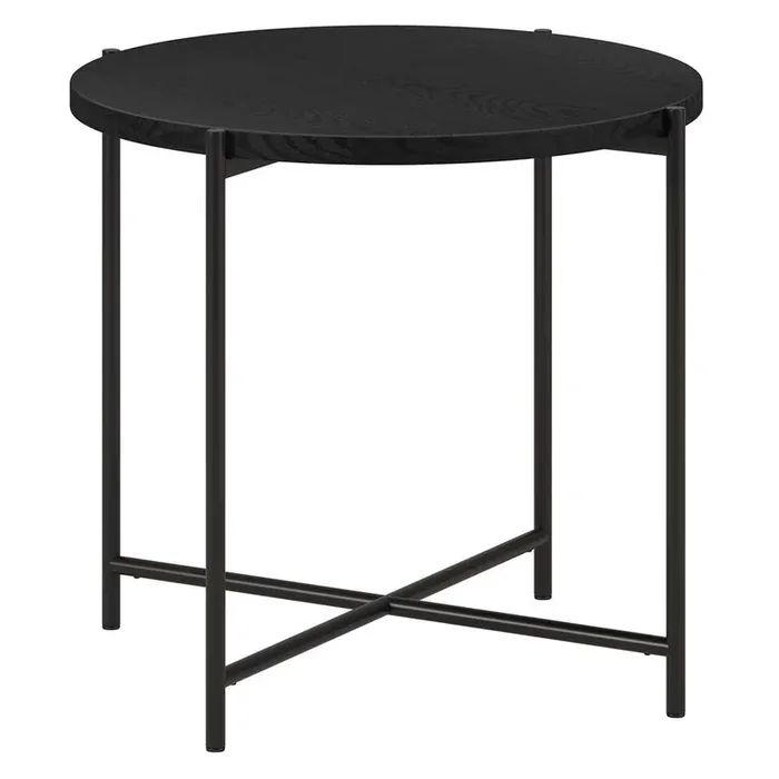 Hudson & Canal – Loretta 23.63in Wide Round Side Table with MDF Top in Blackened Bronze/Black Grain – ST1791