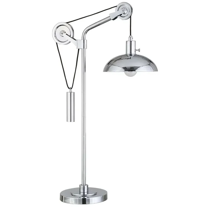 Hudson & Canal – Neo 33.5in Tall Solid Wheel Pulley System Table Lamp with Metal Shade in Polished Nickel/Polished Nickel – TL0749