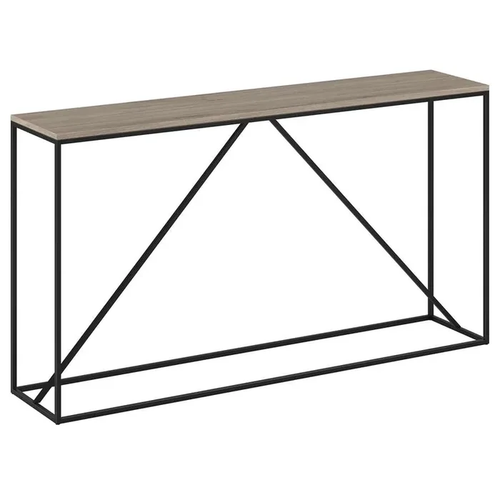 Hudson & Canal – Nia 55in Wide Rectangular Console Table in Blackened Bronze/Antiqued Gray Oak – AT1527