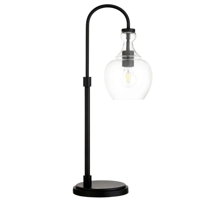 Hudson & Canal – Verona 27in Tall Arc Table Lamp with Glass Shade in Blackened Bronze/Clear – TL0798