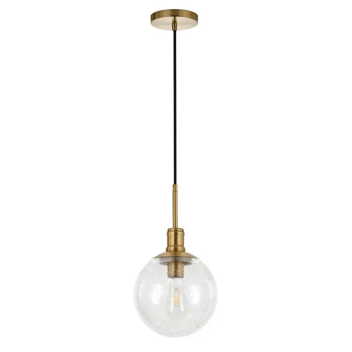 Hudson & Canal – Walker 9in Wide Pendant with Glass Shade in Brass/Seeded – PD0616