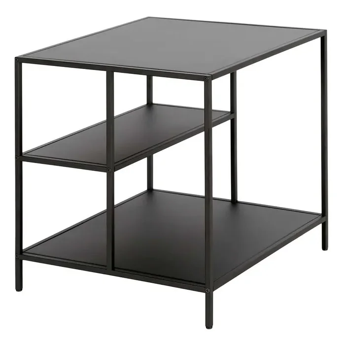 Hudson & Canal – Winthrop 20in Wide Square Side Table with Metal Shelves in Blackened Bronze – ST1001