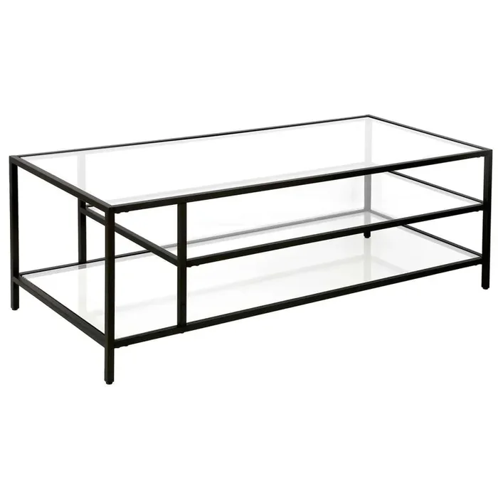 Hudson & Canal – Winthrop 46in Wide Rectangular Coffee Table with Glass Top in Blackened Bronze – CT0772