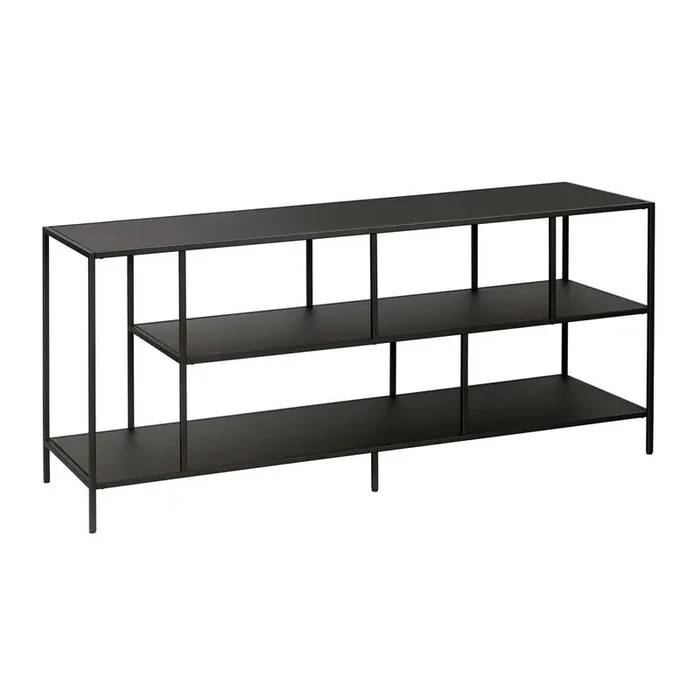 Hudson & Canal – Winthrop Rectangular TV Stand with Metal Shelves for TVs up to 60in in Blackened Bronze – TV0283