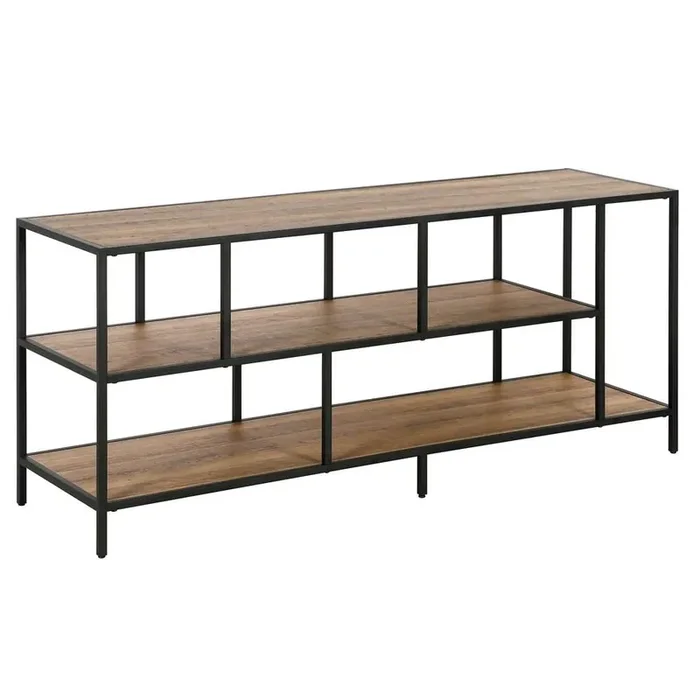 Hudson & Canal – Winthrop Rectangular TV Stand with Metal Shelves for TVs up to 60in in Blackened Bronze/Rustic Oak – TV1157