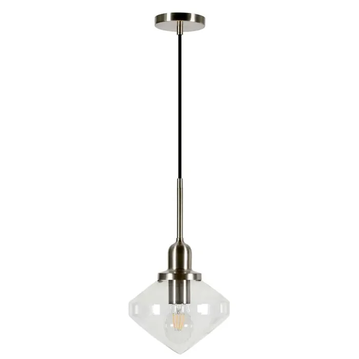 Hudson & Canal – Zariza 8in Wide Pendant with Glass Shade in Brushed Nickel/Clear – PD0614