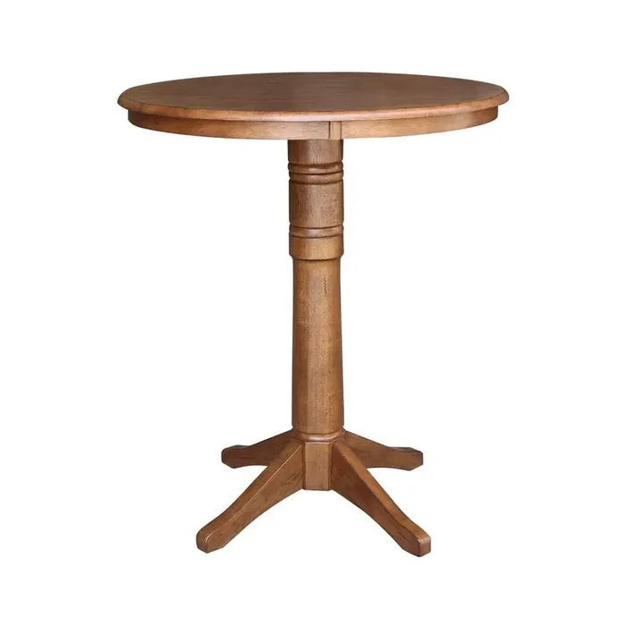 International Concepts – 36in Round Top Ped Table – 40.9inH in Distressed Oak Finish – K42-36RT-27B-6B-2