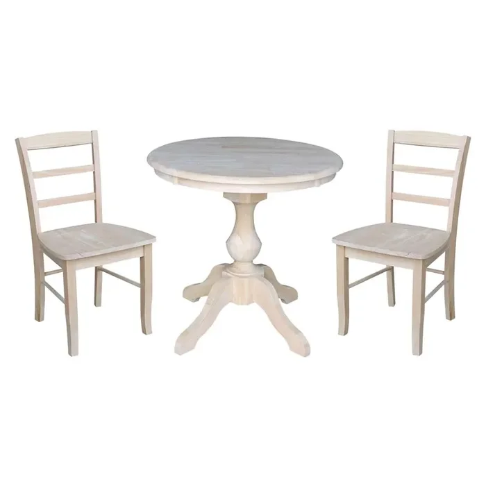 International Concepts (Set of 3 Pcs) -30in Round Top Ped Table with 2 Madrid Chairs – K-30RT-11B-C2-2
