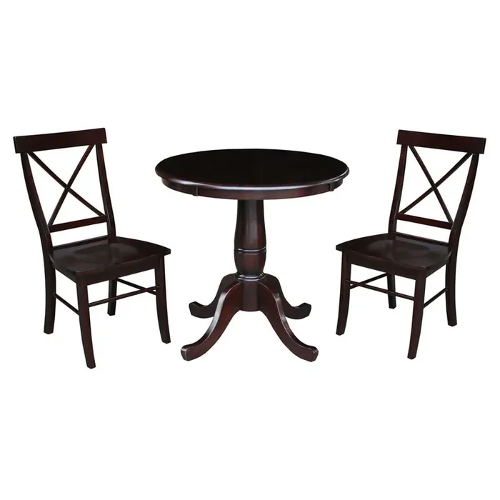 International Concepts (Set of 3 Pcs) -30in Round Top Ped Table with 2 RTA Chairs in Rich Mocha Finish – K15-30RT-C613-2