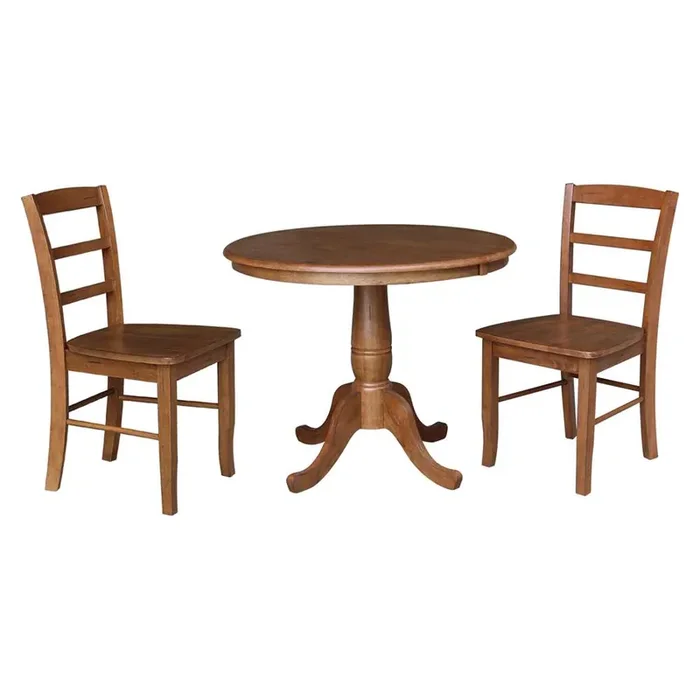 International Concepts (Set of 3 Pcs) – 36in Round Extension Dining Table with 2 RTA Chairs in Distressed Oak Finish – K42-36RXT-C2-2