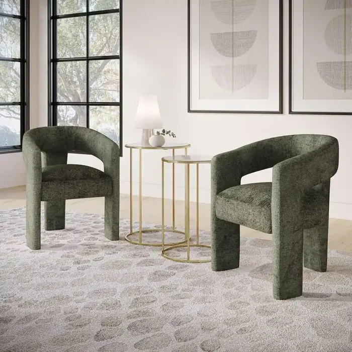 Jofran – Gwen Modern Luxury Jacquard Fabric Upholstered Sculpture Armchair, Forest – 2271-GWENCHFOR
