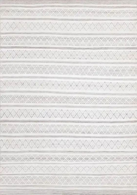 Kalora Interiors – Aspen Grey Cream Striped Diamond Pattern Rug, 53in x 77in – 7215 160230