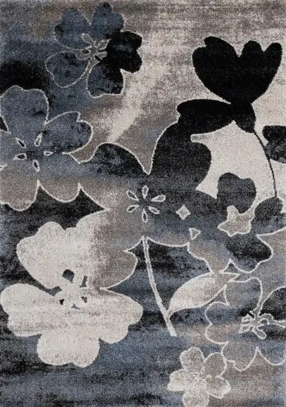 Kalora Interiors – Breeze Blue Cream Black Poppies Rug, 710in x 106in – E188/7717 240320