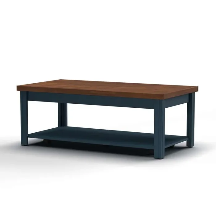 Legends Furniture – Bridgevine Home 48 in. Blue Denim and Whiskey Brown Finish Solid Wood Coffee Table – NT4210.BWK