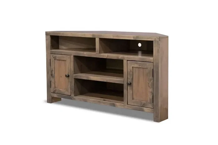 Legends Furniture – Bridgevine Home 52 in. Barnwood Finish Corner TV stand (TVs up to 65 in.) – JC1213.BNW