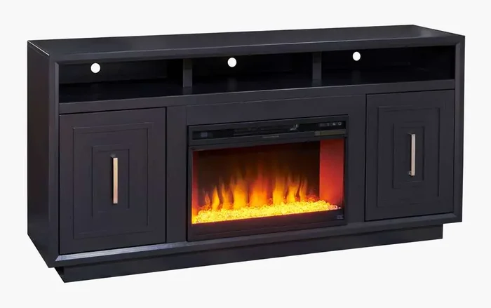 Legends Furniture – Bridgevine Home 67 in. Black Finish Solid Wood Fireplace TV stand. – SS5210.SLS