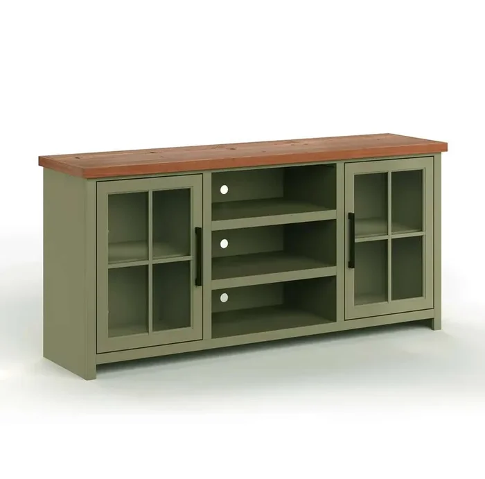 Legends Furniture – Bridgevine Home 67 in. Sage and Fruitwood Finish Solid Wood TV stand – VY1210.SFL