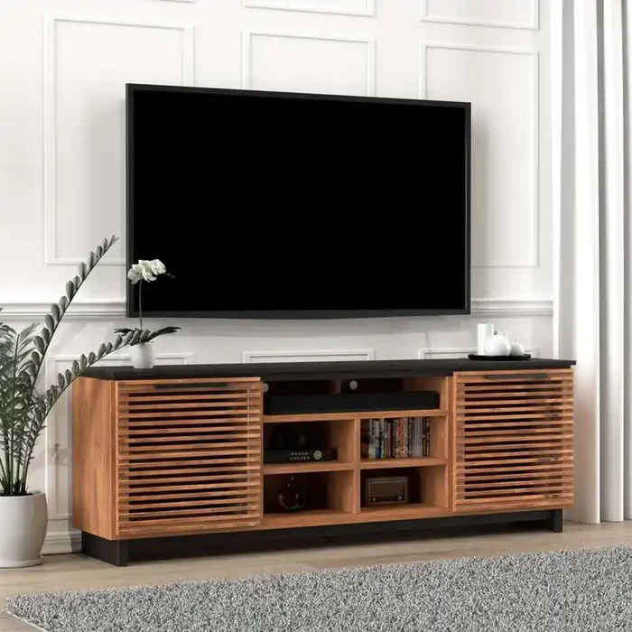 Legends Furniture – Bridgevine Home 85 in. Bourbon Brown and Black Finish TV stand (TVs up to 95 in.) – GC1220.BNB