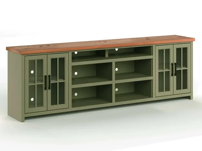 Legends Furniture – Bridgevine Home 96 in. Sage and Fruitwood Finish Solid Wood TV stand – VY1211.SFL